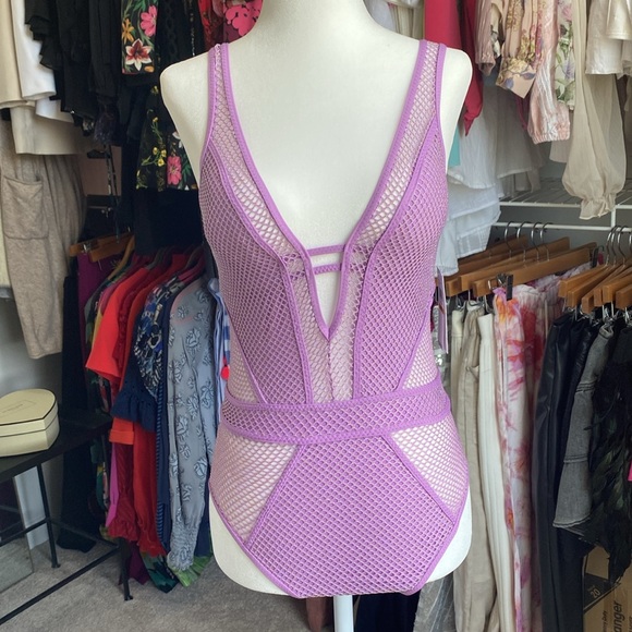 NEW Becca Plunge Metallic Mesh Swimsuit - Picture 9 of 9